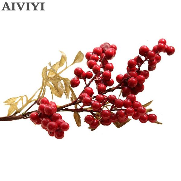 

1pc vivid red artificial flower christmas fruit berry bean marriage family party home diy decoration artificial berries