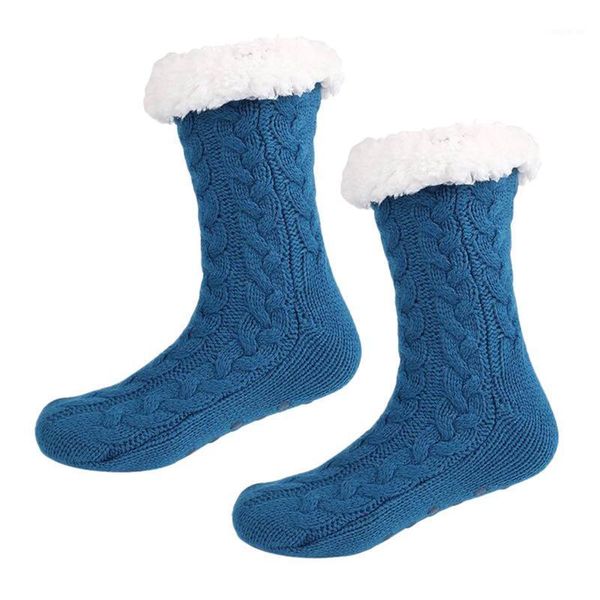 

sports socks cotton casual solid color sock skarpetki damskie winter warm double-faced fleece bed non slip slipper floor #t1g1, Black