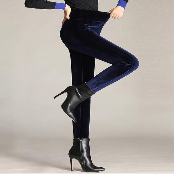 

women's pants & capris winter double thicken velvet skinny high elastic waist stretch slim trousers female pencil, Black;white
