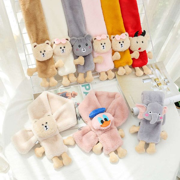 

in fashion simple children's scarf warm winter men and women's baby three dimensional feeling cuddle bear plush neck, Red;brown