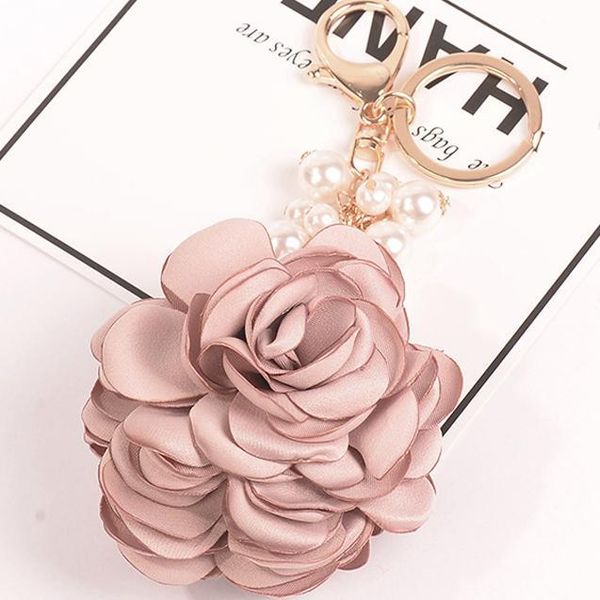 

new rose shape cloth flower ball keychain key ring for women bag pearl car pendant jewelry gifts trinket key chain eh400 h bbyhlm, Slivery;golden