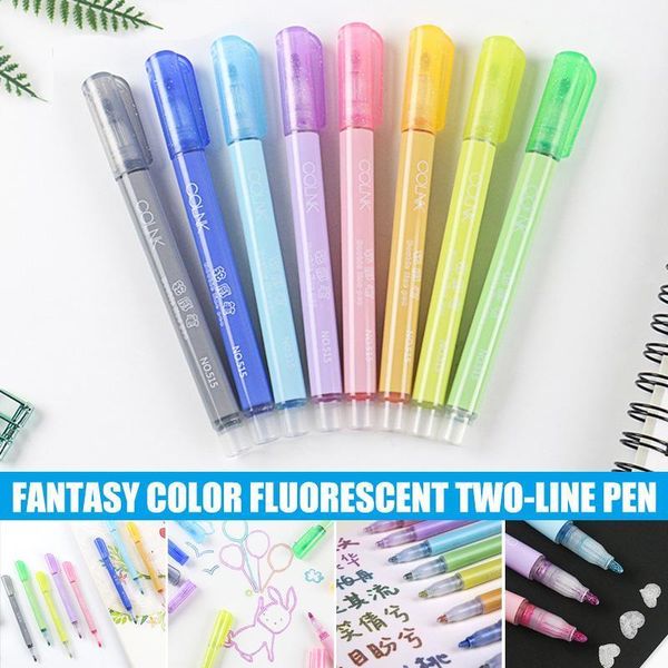 

8 color double line outline pen highlighter marker pen for card writing drawing lhb991, Black;red