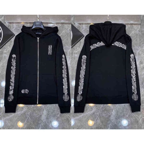 

classic fashion luxury mens zipper ch hoodies designer horseshoe sanskrit cross print pullover hooded sweatshirts sweater woman loose jackts, Black
