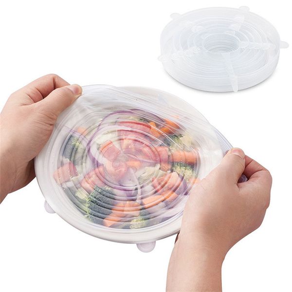 

sizes silicone stretch lids 6 sets of various multi-functional fresh food saver covers wrap bowl pot cup lid- bpa free