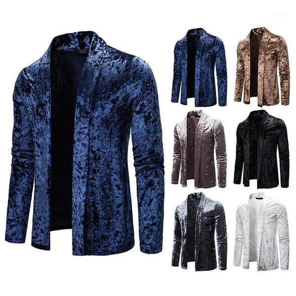 

gold velvet cardigan shawl collar mens jackets 2020 autumn winter coats casual slim solid luxury streetwear hommes veste1, White;black