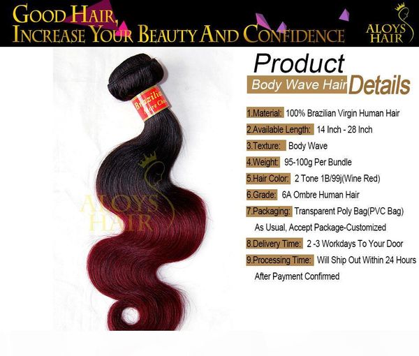 

ombre brazilian body wave human hair weave bundles ombre virgin human hair extensions wefts two toned 1b 99j burgundy wine red tangle free, Black