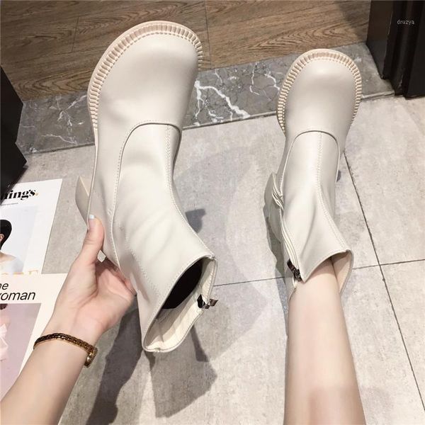 

cootelili fashion boots women boots 5cm heel zip fashion for woman platform round toe women shoes botas size 35-391, Black