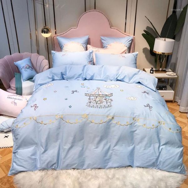

egyptian cotton blue bedding set king duvet cover and pillow cases1