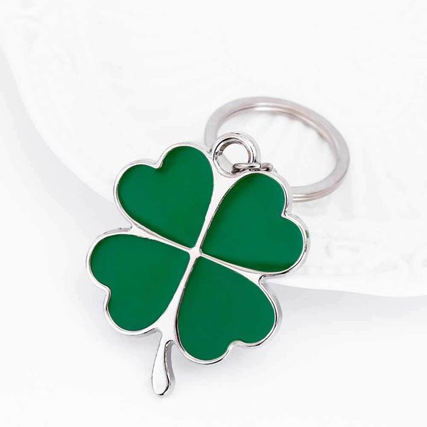 

creative kisswife stainless green keychain fashion beautiful four leaf clover steel lucky key chain jewelry, Silver