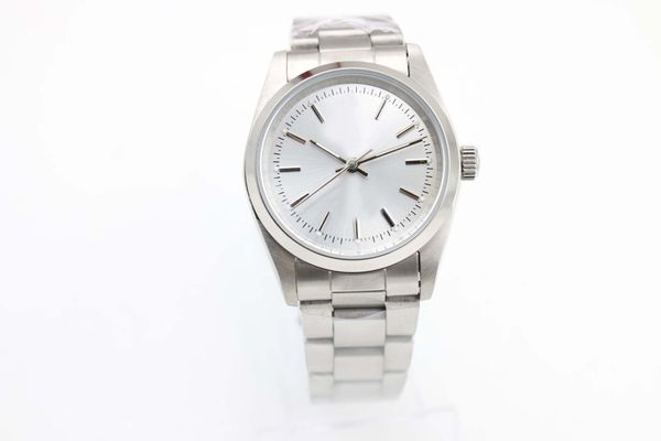 

mens automatic mechanical watches 36mm silver luminous dial old folding buckle stainless steel strap luxury fashion wristwatch, Slivery;brown