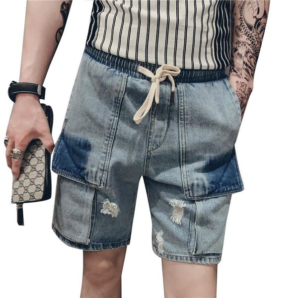 

men's shorts 2021 xia xin society guys break through the hole to wash comfortable and casual fashion gentleman jeans five pants, White;black