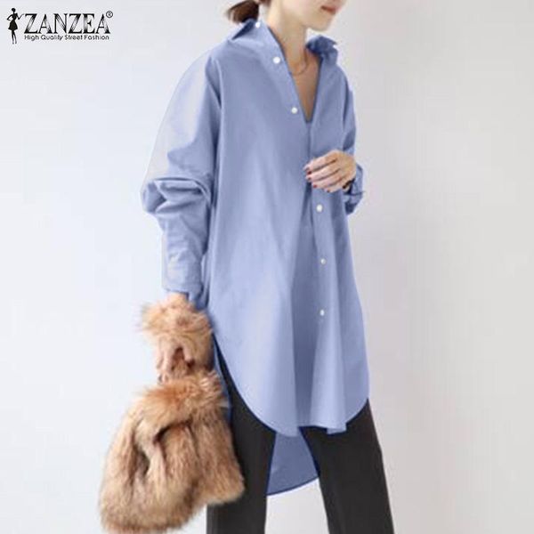 

women's blouses & shirts fashion women casual shirt zanzea spring lapel neck work blouse long sleeve split hem blusas solid buttons tun, White