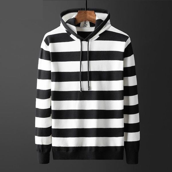 

new spring autumn men loose fashion handsome student casual computer knitted pullovers striped sweater plus size mlxl2xl3xl4xl, White;black