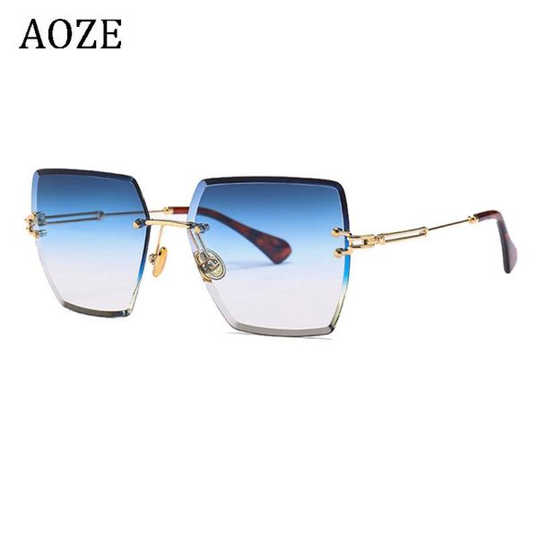 

aoze new 2020 square rimless butterfly lady sunglasses women metal frame oversized sun glasses girls uv400 zonnebril dames 18600, White;black