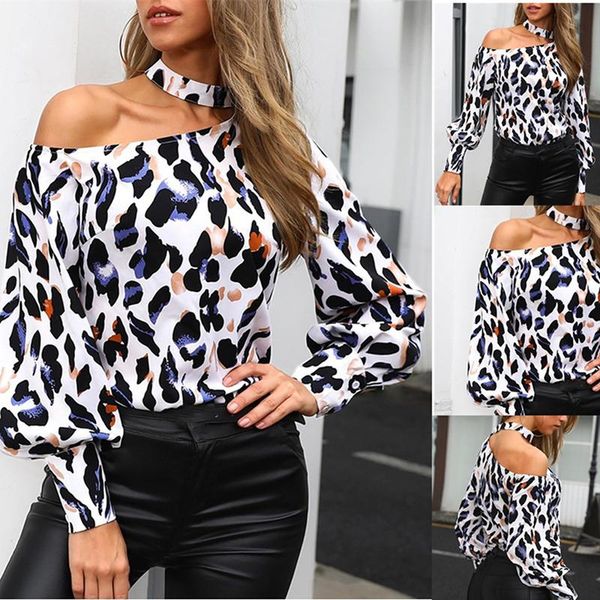 

style women leopard shirts off shoulder printing loose pullovers chic ladies blouse stylish femme blusa shirt clothing, White