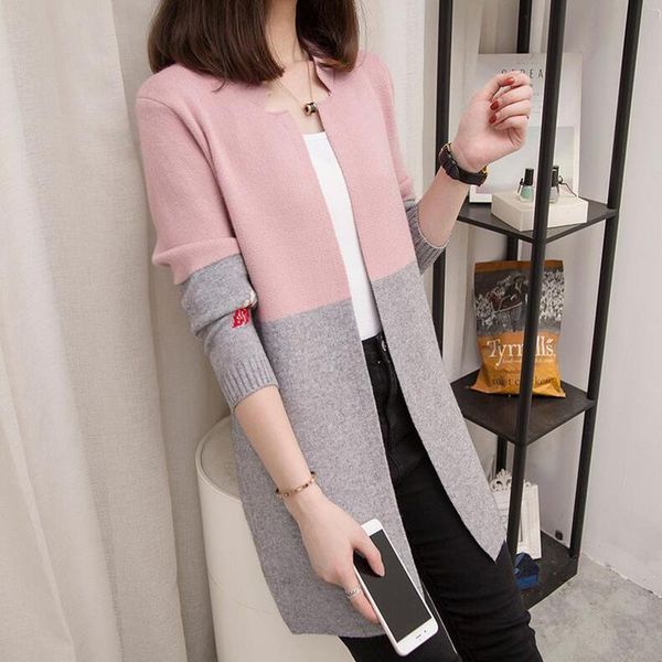 

cardigan sweater women 2021 autumn long sleeve slim knitted sweater coat casual patchwork long cardigans female jacket, White;black
