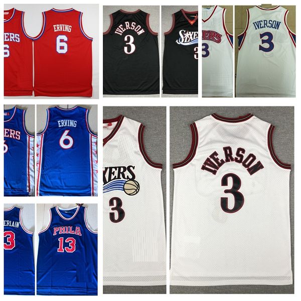 

mens allen 3 iverson julius 6 erving wilt 13 chamberlain vintage basketball jersey, Black;red