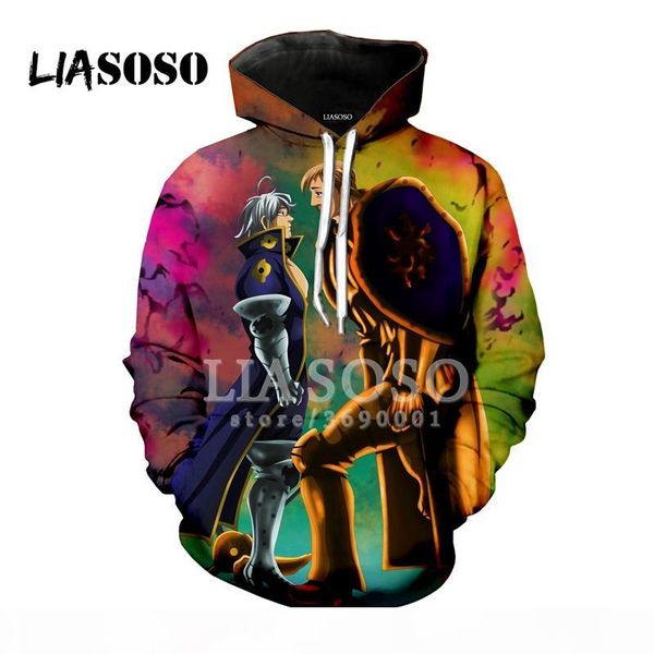

lio new anime the seven escanor 3d print women men hooded hoodies sweatshirts pullover harajuku hip hop x0980, Black