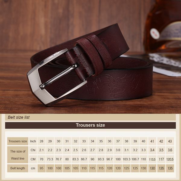

2021 new classic embossed dragon pattern pin buckle men belt brand genuine leather fashion strap 1qmb, Black;brown
