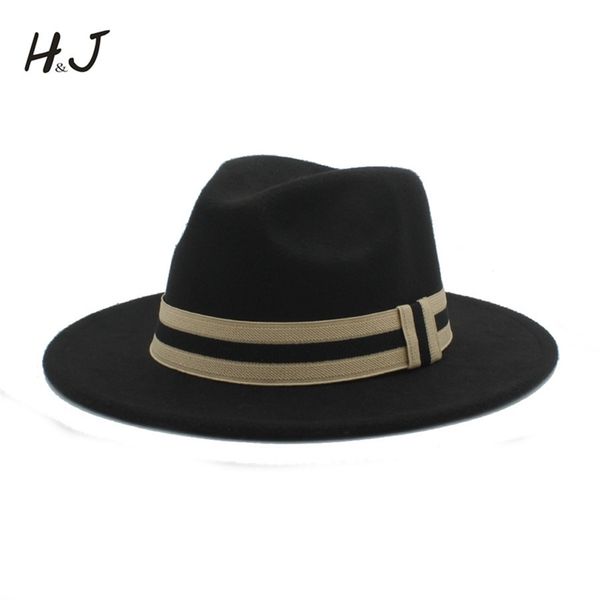 

wool fedora hat for women men winter autumn wide brim jazz church godfather sombrero caps with fashion striped ribbon 56-58cm t200508, Blue;gray