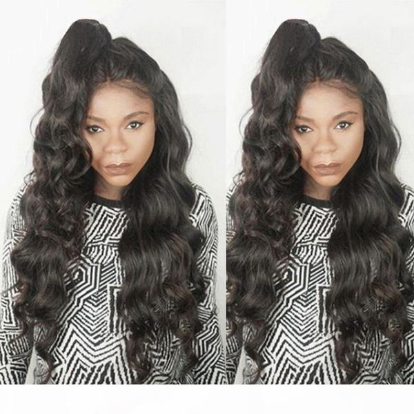 

full lace human hair wigs bleached knots natural wave glueless long wavy black virgin brazilian hair lacefront wig for women, Black;brown