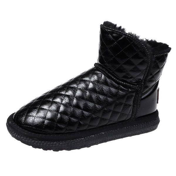 

2021 the new quente pelcia tornozelo para as mulheres couro macio do plutnio botas neve prova dwaterproof gua sapatos de 2buv, Black