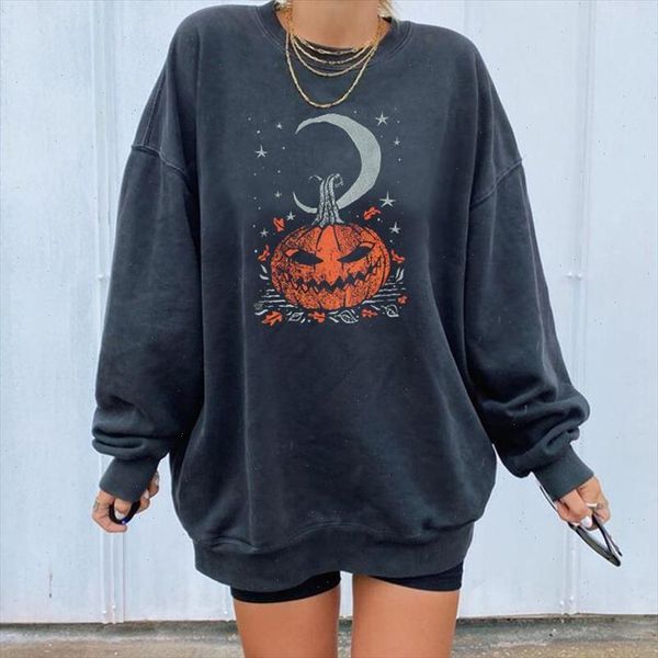 

casual halloween sweatshirt men women 2021 autumn pumpkin print long sleeve loose pullover o neck sweatshirt oversize, Black