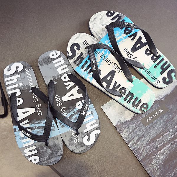 

new flip flops graffiti men's slippers casual beach sandals in summer 2020, Black