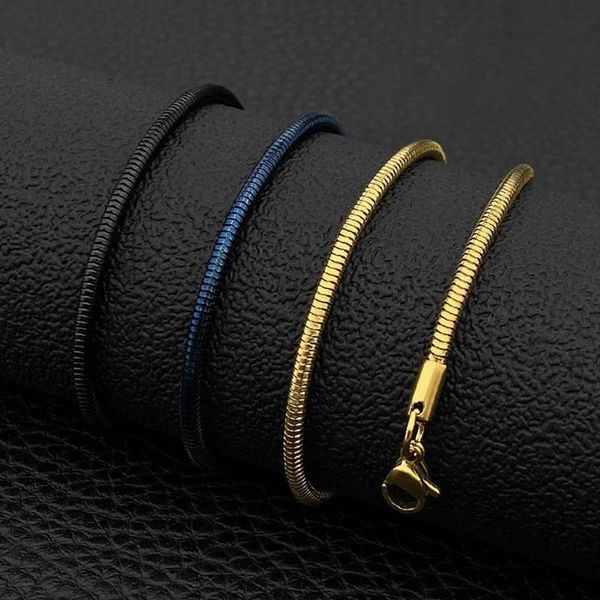 

chains heavy 2.4mm round snake chain necklaces for women friend jewelry fashion blue color stainless steel collier femme argent, Silver