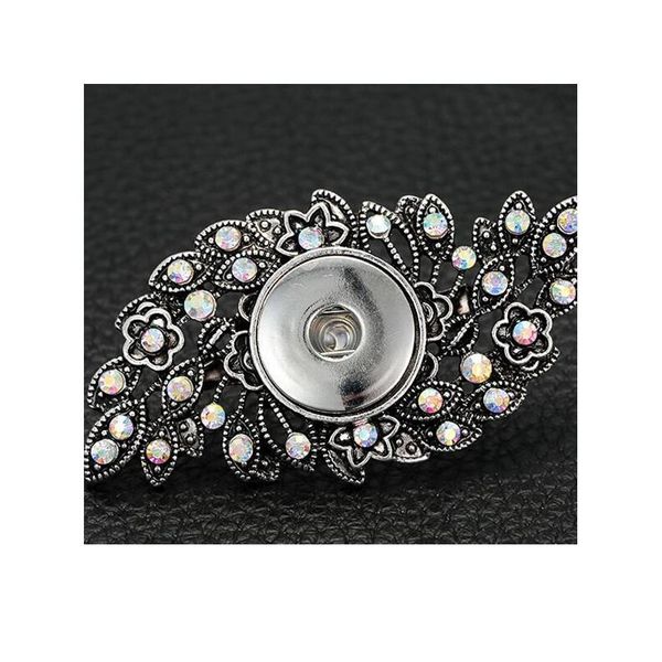 

new flower hollow crystal pins brooch fit 18mm snap button brooch for women weddings brooches p bbygue, Silver