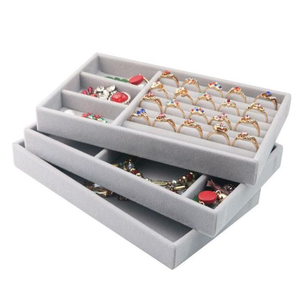 

stackable velvet jewelry trays organizer jewelry storage display trays for drawer earring necklace bracelet ring organizer set o, Pink;blue
