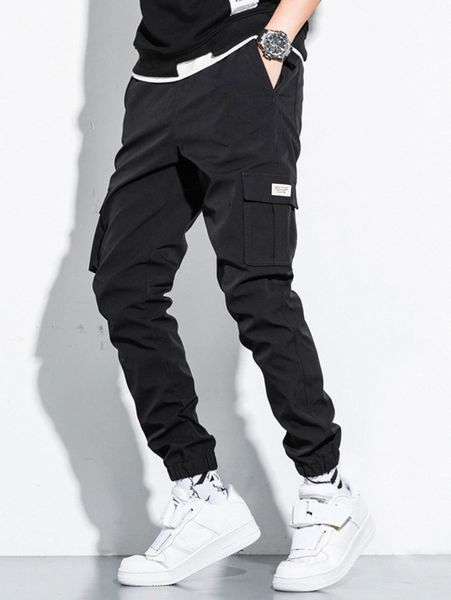 

men letter patched pocket pants a5tg#, Black