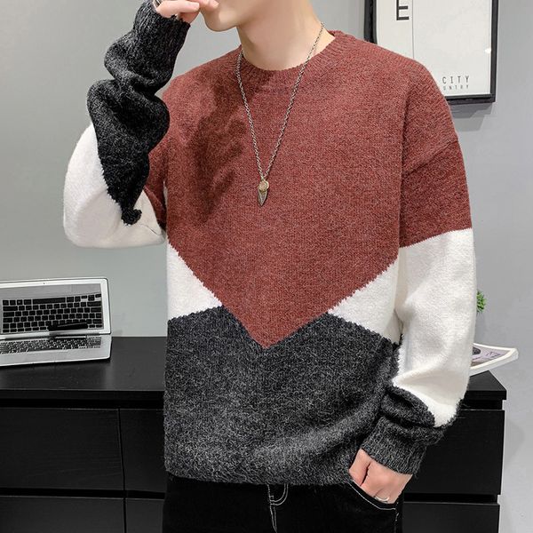 

2021 new turtleneck slim fit knitted sweater geometric pattern pullover sweaters men autumn fashion clothing man 87cz, White;black