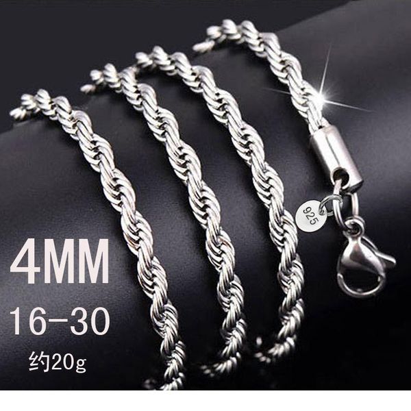 

new silver plated 4mm twist rope chains choker necklaces with stamped for women men fashion jewelry drop jllazp