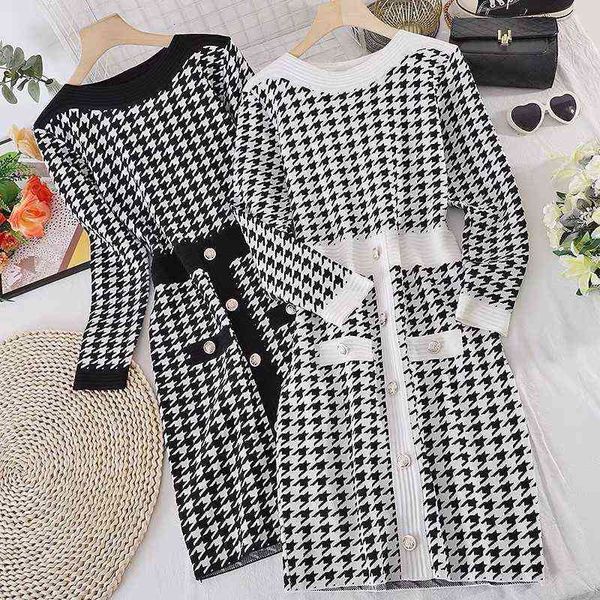 

casual dresses knitted dr's autumn winter 2022 style built-in slim temperament medium and long waist sweater bottomed skirt, Black;gray