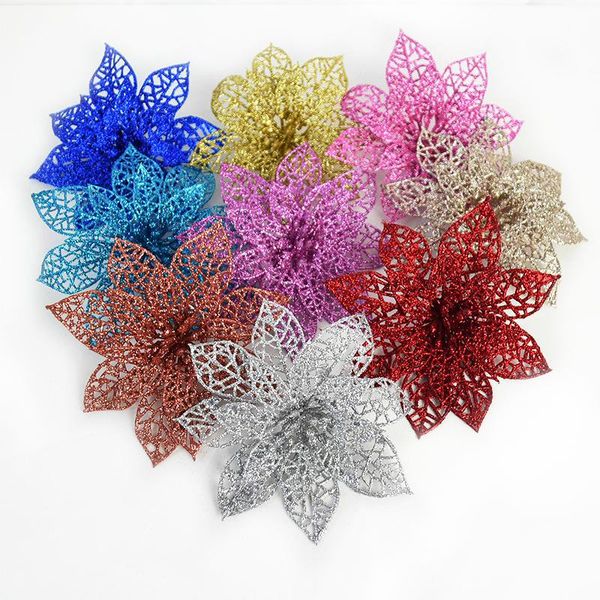 

christmas decorations 5pcs glitter artificial flowers tree decoration for home fake xmas ornament year party decor
