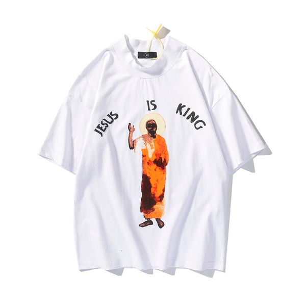

2021 new kanye west letter foam oversize summer tshirts men and women short sleeve cotton t-shirt turtleneck hip hop loose tees n4s1, White;black
