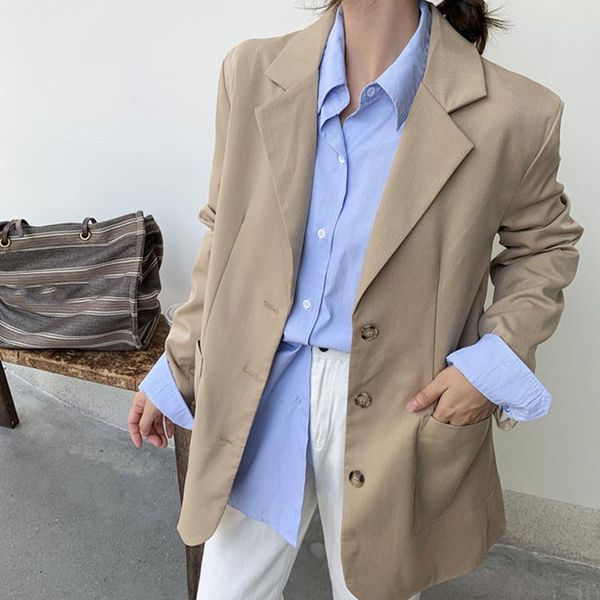 

autumn korean style elegant blazer coat women solid single breasted loose fashion jacket female 2021 spring office ladies, White;black