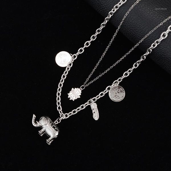 

pendant necklaces personality peanut coin elephant layered necklace fashion accessories stainless steel choker kolye collares1, Silver