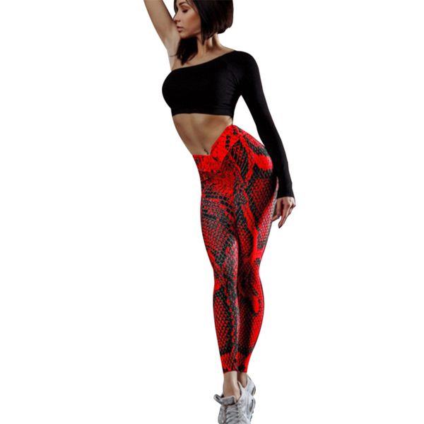 

yoga pants red snake scale print pants women's running fitness bottom yoga pants seamless gym leggings, Black;white