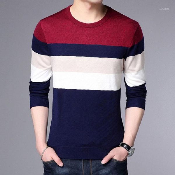 

casual slim fit men sweater autumn winter clothes striped design fashion o-neck long sleeve knit pullover men clothing 20201, Black;white