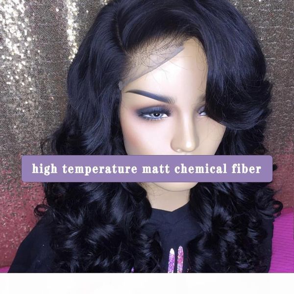 

curly hair weave long wavy black wigs chemical fiber front lace wig female curly hair big wave synthetic wig for women natural middle part h, Black;brown
