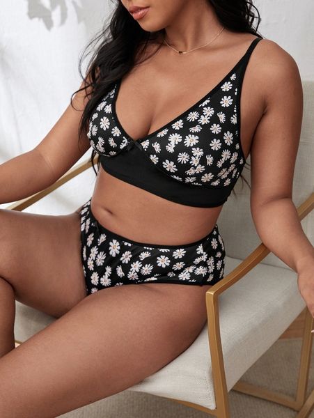 

plus floral print lingerie set f0yz#, Black;white