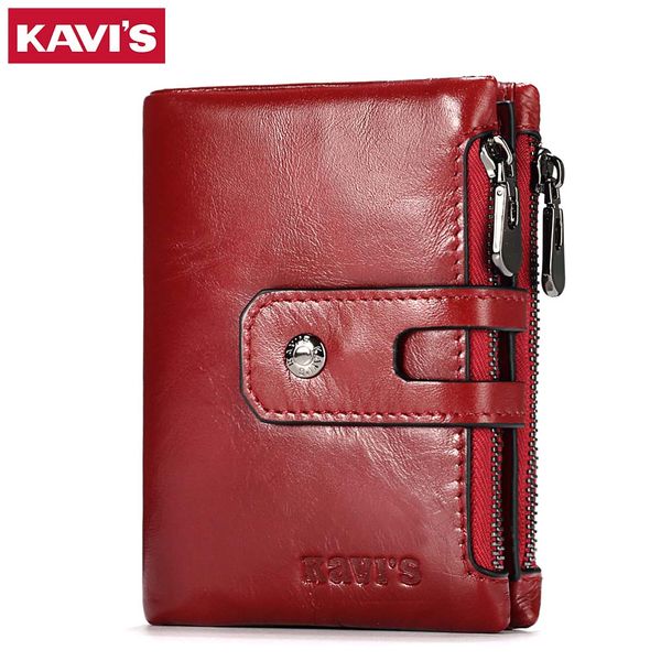 

kavis dark red genuine leather women wallet female coin purse small walet portomonee lady portfolio zipper for girls vallet mini, Red;black