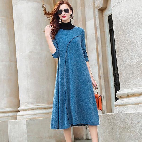 

celebrities bice knitting dress new female autumn/winter 2021 show thin sweater long-sleeved dress, Black;gray