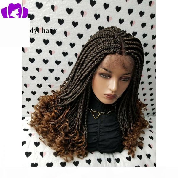 

fashion black women braid style 1 30 ombre brown braided wig middle part box braids swiss lace front wig with curly ends