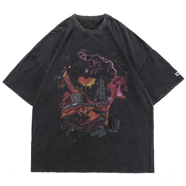 

new dark graffiti hip hop t shirt men women streetwear harajuku short sleeve shirts 2021 summer loose cotton washed tshirts black 8exu, White;black