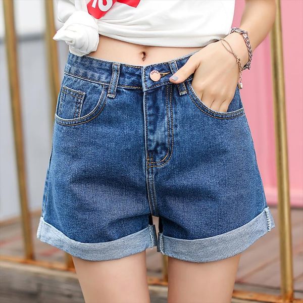 

vintage high waist blue wide leg female jean shorts womens denim shorts classic casual summer ladies jeans for women, White;black