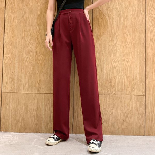 

2021 office new broad legs young women high-fashion solid elastic loose long pants bcf8, Black;white