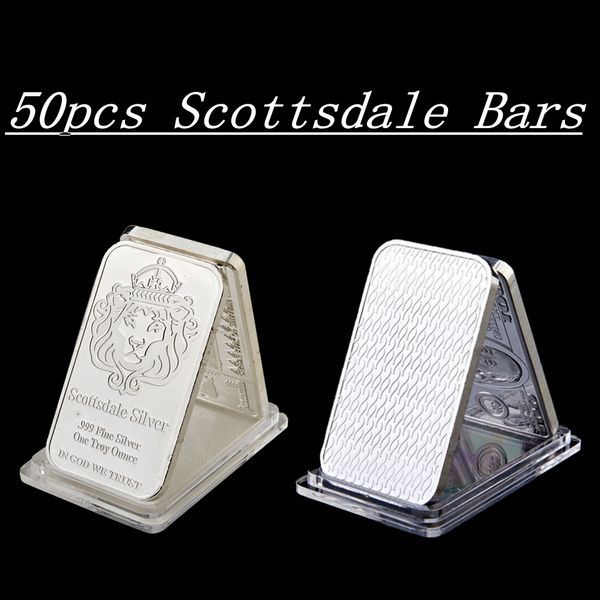 

50pcs scottsdale plated silver bar craft lion head core bullion ingot 50 x 28 mm 1oz non magnetic